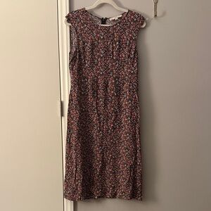 LOFT Floral Midi Dress in Pink and Black